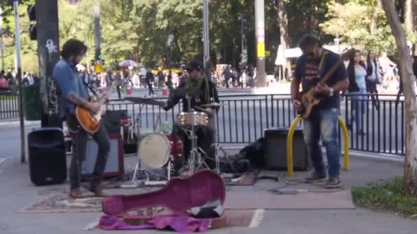 Musicians Playing Street Corner Static — Stock Video