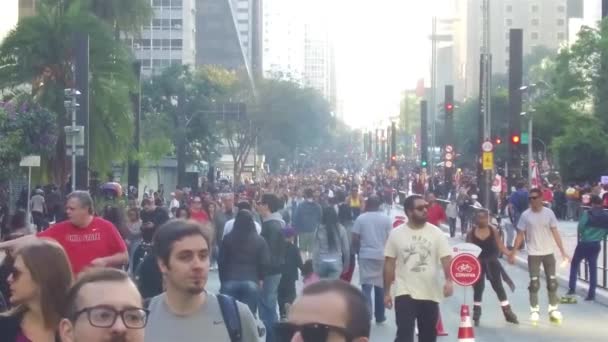 Люди Проходящие Мимо Толпе Занятой Avenida Felista Статичный Медленный Ход — стоковое видео