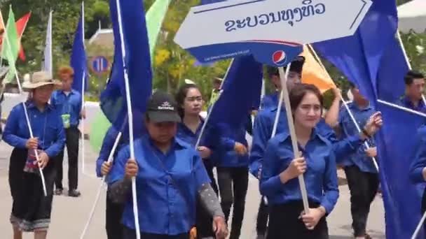 Mensen Marcheren Met Kleurrijke Vlaggen Statisch — Stockvideo