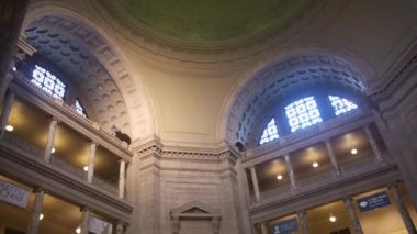 Elephant Exposed Near People In Museum - Tilt - Up To Down