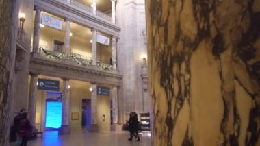 Elephant Exposed Near People In Museum Behind Pillars - Slide - Right To Left