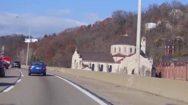 following Blue Car On Highway - Slide Forward