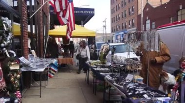 Market Stands Near Woman - Slide - Right To Left.