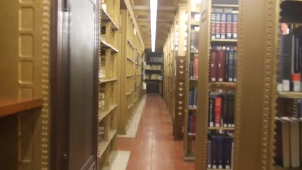 漫步在一个奇幻图书馆的书架之间 — 图库视频影像