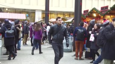 People In Christmas Market - Static - Slow Motion. 