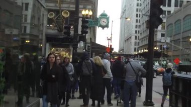  People Walking In Street Near Green Light - Slide Forward - Slow Motion
