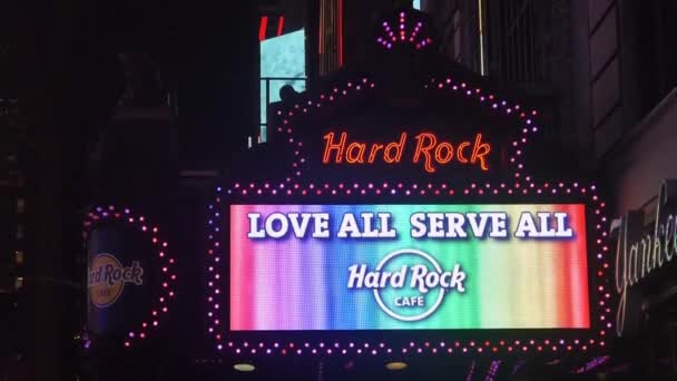 Hard Rock Cafe Sign Celebrating Homosexuality Gay Flag Colors — Stock Video