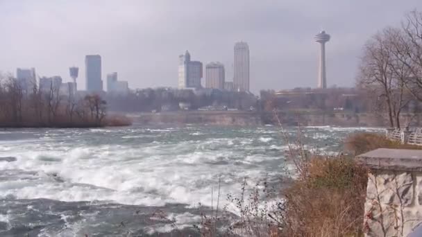 Vista Sulla Città Dietro Fiume Niagara Statico — Video Stock
