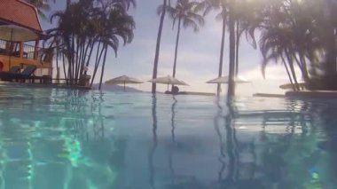 Palmiye ağaçlarının yakınındaki havuzda ilahi tatiller