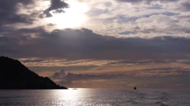 Mountain In Black Light Near Water Source Under Sunset - Static.