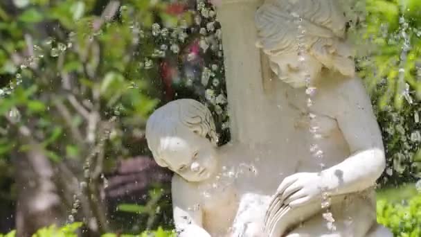 Estatua Los Niños Fuente Cerca Flora — Vídeo de stock
