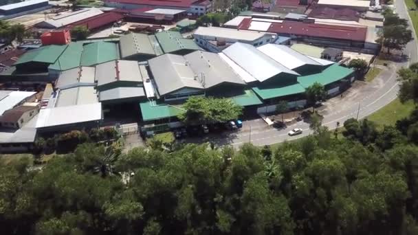 Fabrik Auf Der Anderen Straßenseite Aus Einem Wald — Stockvideo