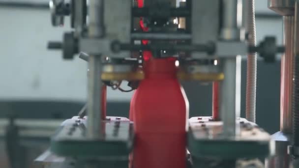 Bouteilles Rouges Passant Par Une Machine Fileter — Video