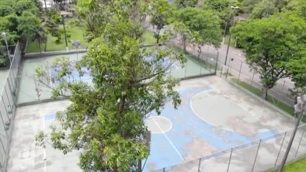 Προβολή Των Δικαστηρίων Τένις Περιτριγυρισμένο Από Δέντρα — Αρχείο Βίντεο