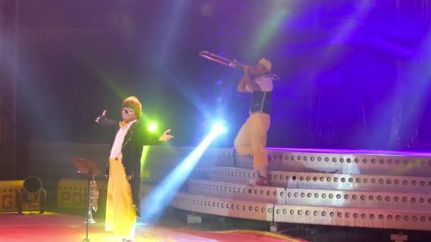 Clowns Spelen Muziek Een Portugees Circus — Stockvideo