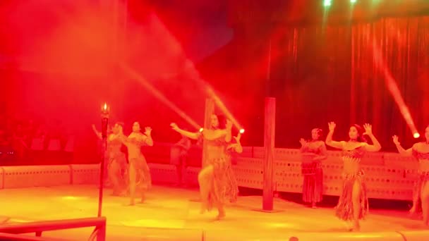 Meisjes Dansen Met Rode Lichten Overal Een Circus — Stockvideo