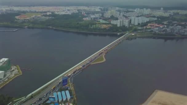 Den Johar Singapore Causeway Ovanifrån Flygfoto Flytta Tillbaka — Stockvideo
