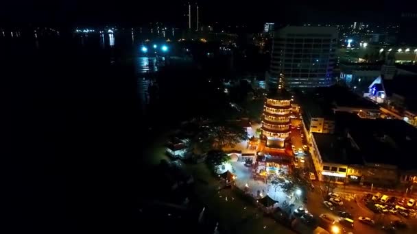 Night Aerial View Chinese Template Next Sea City Kota Kinabalu — Wideo stockowe
