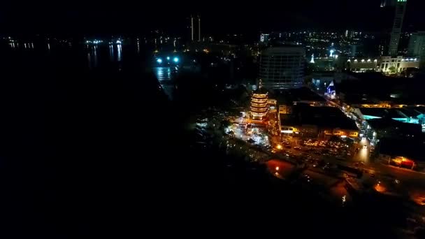 Night Aerial View Chinese Template Next Sea City Kota Kinabalu — Αρχείο Βίντεο
