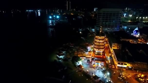 Night Aerial View Chinese Template Next Sea City Kota Kinabalu — Vídeo de Stock