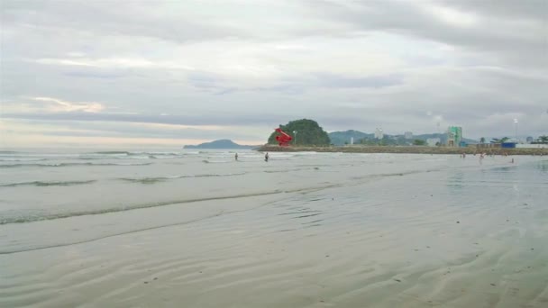 Eine Kleine Grüne Insel Strand Mit Einem Roten Schild — Stockvideo