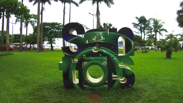 Santos City Sign Beach Front Garden — Stock Video