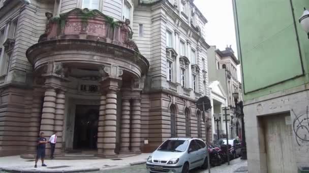 Santos Şehrinin Merkezindeki Kahve Müzesinin Önünde Pan — Stok video