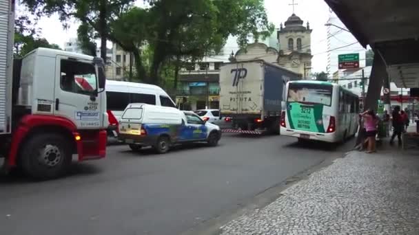 Trânsito Nas Ruas Centro Cidade Santos — Vídeo de Stock