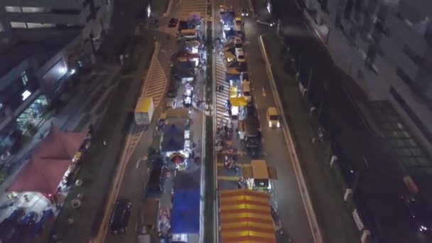 Вид Воздуха Ночной Рынок Johor Bahru Front Dolly — стоковое видео