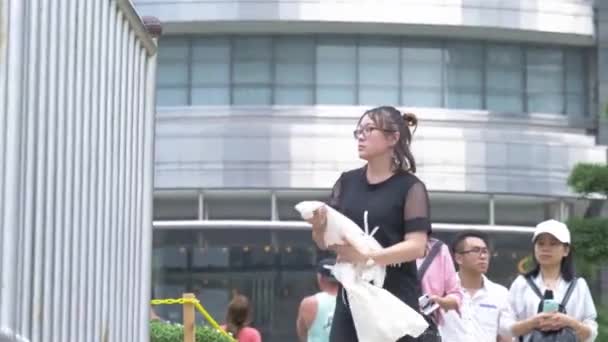 Grupo Personas Asiáticas Caminando Frente Las Hermosas Torres Gemelas Petronas — Vídeo de stock
