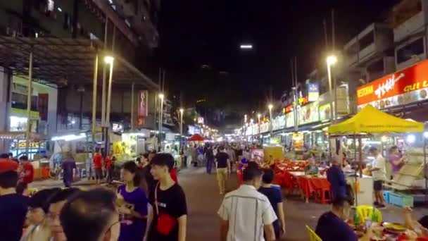 Walking Night Street Full Restaurants Kuala Lumpur Malaysia — Vídeo de Stock