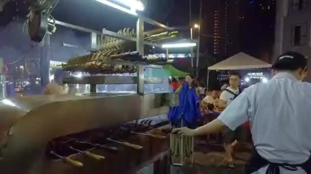 Chicken Wings Grill Station Night Market Kuala Lumpur Malaysia — Stockvideo