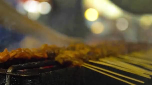 Smoke Coming Bbq Grill Satay Night Market — Vídeos de Stock