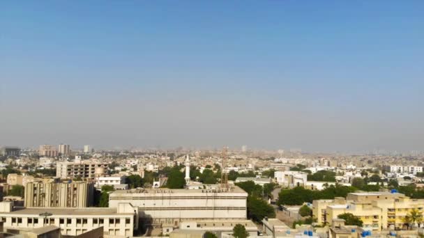 Top Aerial View Karachi City Colorful Buildings Many Trees — Video