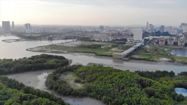  Şehir manzaralı, deniz kenarındaki birçok ağaçla tarladan en üst hava manzarası.