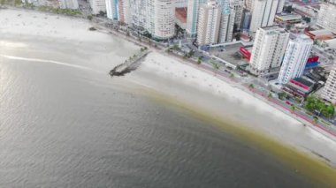 Top Aerial View Of Santos Beach Near Highway And City 