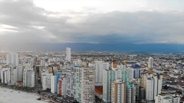 Top Aerial View Santos City Beautiful Mountain Sky Views Moving — Stockvideo
