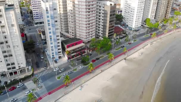 Top Aerial View Highway Beach City Skysraper Santos Forwards — Stock video