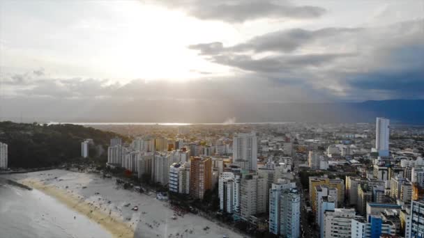 Top View Santos City Beautiful Sun Beach Views Moving — Vídeo de Stock