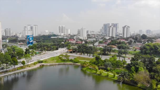 Top Aerial View Lake Garden Full Trees City Malaysia — 비디오