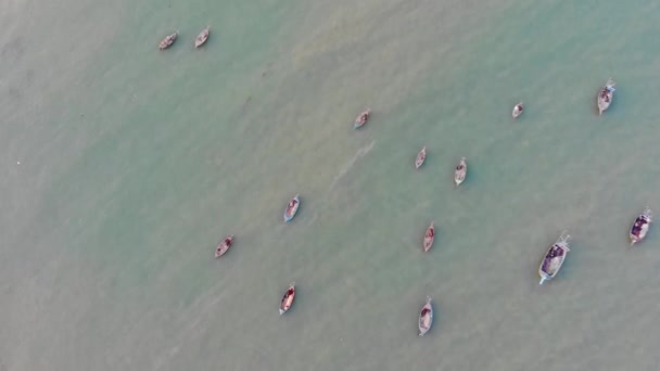 Κάτοψη Των Σκαφών Στη Θάλασσα Στην Ακτή Του Καράτσι Tilt — Αρχείο Βίντεο