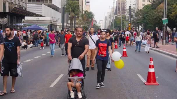 Una Familia Caminando Con Globos Mano — Vídeo de stock