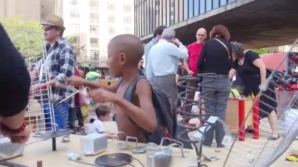 Kids Enjoy Playing Used Music Equipment Hand Held — Stock Video