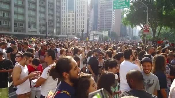 Multidão Pessoas Avenida Pulista — Vídeo de Stock