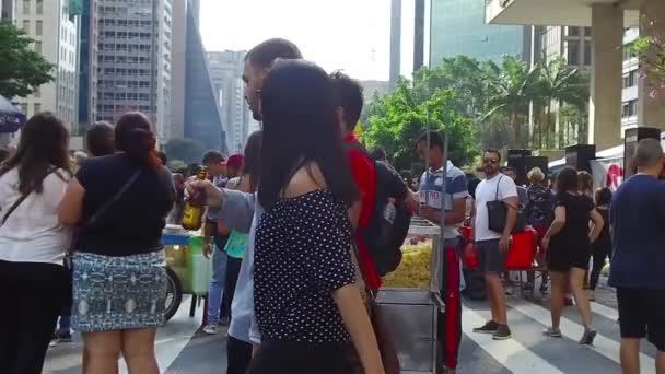 Élelmiszer Eladó Avenida Paulista Slow Motion — Stock videók