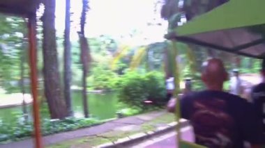 The Visitors In Mini Train With See A Small Lake - Pan Right To Left