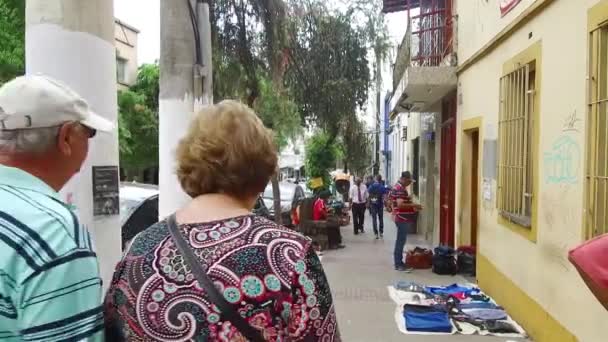 Romantische Paare Gehen Gemeinsam Auf Dem Bürgersteig Mit Blick Auf — Stockvideo