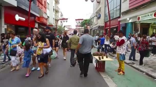 Belo Vendedor Flores Uma Pequena Rua São Paulo Para Frente — Vídeo de Stock