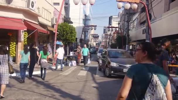サンパウロの歩行者の間の車 手が開催 — ストック動画