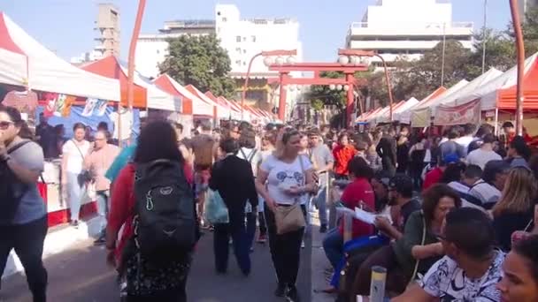Grupo Stands Festival Japonês São Paulo Hand Held — Vídeo de Stock